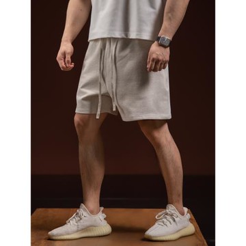 BARBRO男士短褲純棉休閑五分褲寬松夏季褲子潮牌新款闊腿黑色直筒