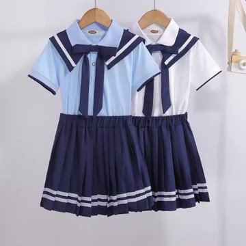 童裝女童jk制服套裝夏裝網紅兒童洋氣校服海軍學院風百褶裙兩件套