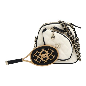 CHANEL 香奈兒 白色 菱格紋帆布 Monte Carlo 網球拍 鍊帶 肩背包 AP3150 【二手名牌BRAND OFF】