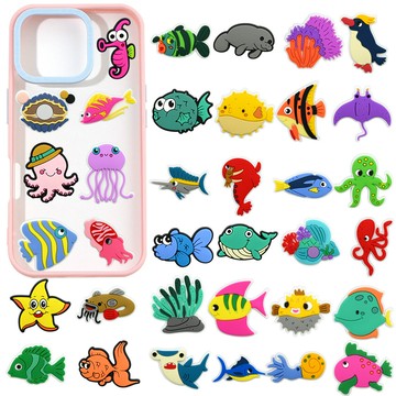手機保護套海洋動物可愛平面裝飾品配件pvc軟膠貼片diy手機殼配飾  【鑫弘數碼音像】鑫弘-3C數碼