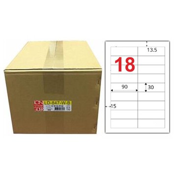 龍德 18格 白色 A4 三用電腦標籤 30x90mm 1000張 /箱 LD-847-W-B【APP滿額下單10%點數(單一帳號最高5000點)】1/31止