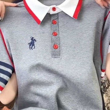 翻領短袖POLO衫 上衣 POLO衫 短袖衫 大碼刺繡POLO衫 寬鬆顯瘦上衣女 夏日服飾 美式透氣衣服 韓係多巴胺