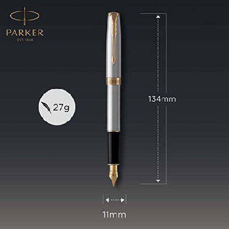 (Medium Nib, Stainless Steel Nib, Stainless Steel Gold Trim) Parker Sonnet Medium Nib Stainless Steel Gold Finish Trim Gift Boxed Fountain Pen