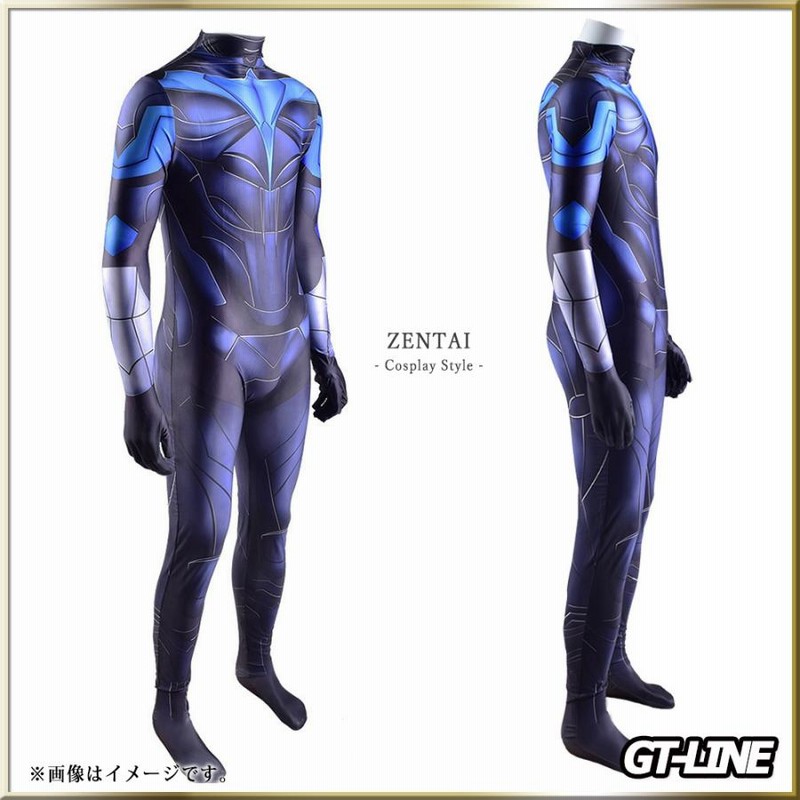 フルスーツ　ボディースーツ Zentai ブルー ファスナー付き 全身タイツ 青 ボディースーツ
