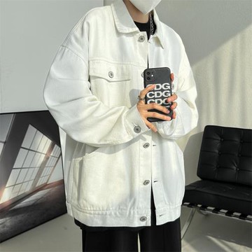 牛仔外套男春秋新款翻領工裝夾克ins潮流寬松帥氣上衣青少年衣服