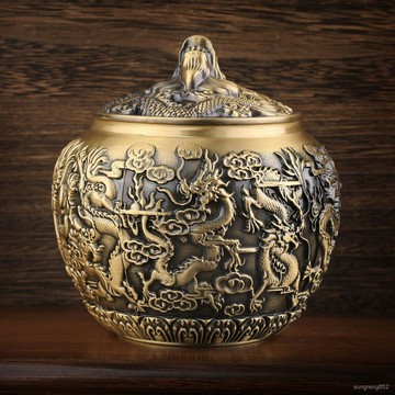 ??銅擺件銅工藝品九龍茶葉罐浮鵰茶葉罐居家辦公茶葉罐 收藏擺件 古典茶道精品 新居擺設 吉祥富貴禮品