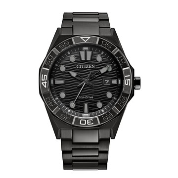 CITIZEN 星辰 GENTS 光動能 黑鋼浪紋錶盤潮手錶AW1855-52E 附提袋