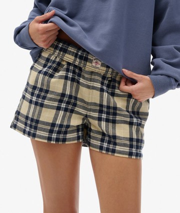 Superdry Women's Cotton Check Elastic Shorts Blue Size: 6