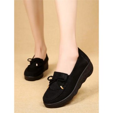 春秋季老北京布鞋豆豆女鞋松糕厚底坡跟中跟淺口女工作單鞋媽媽鞋