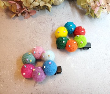 波堤甜甜圈羊毛氈兒童髮夾 粉彩 彩色