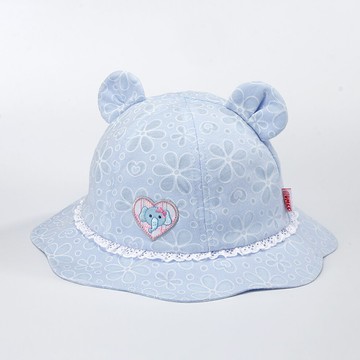 JUMEE -LIGHT BLUE-淺藍緹花耳朵寶寶帽 花朵帽簷款
