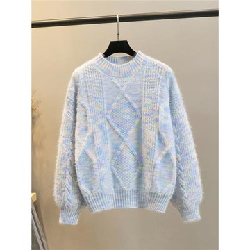 麻花毛衣女加厚秋冬軟糯糯百搭圓領寬松套頭慵懶風外穿甜美針織衫