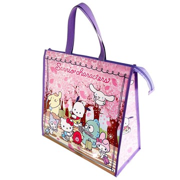 小禮堂 三麗鷗大集合 方形防水拉鍊購物袋 25L (賞櫻款)