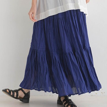 日本 OMNES - 100%印度棉 飄逸分層長裙-寶藍