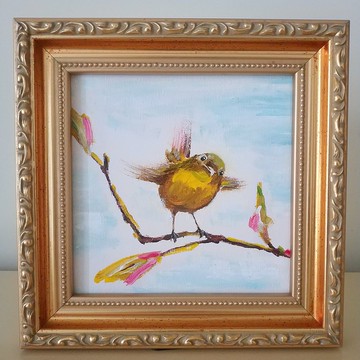 欲飛的綠繡眼/原創油畫/獨一無二