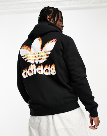 adidas Originals fire graphic trefoil hoodie in black