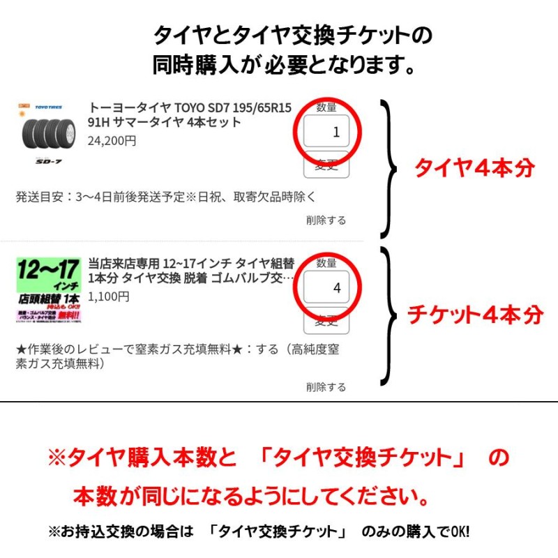 当店来店専用 12~17インチ タイヤ組替 4本分 タイヤ交換 タイヤ取付 チケット 脱着 ゴムバルブ交換 バランス調整 タイヤ処分 コミコミ |  LINEブランドカタログ