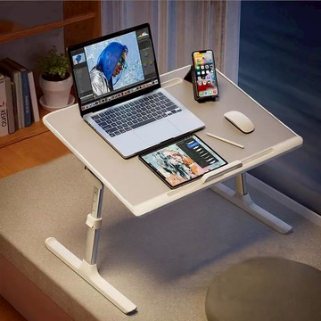 007 庫存小升降桌 可調節桌面 圓潤邊角 雪橇式桌腿  60 x 40 x 27~40cm  灰色 + 白色