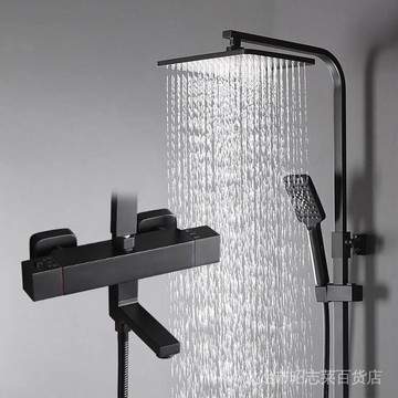 工廠價  新款黑色淋浴花灑套裝家用全銅龍頭恆溫淋浴噴頭增壓