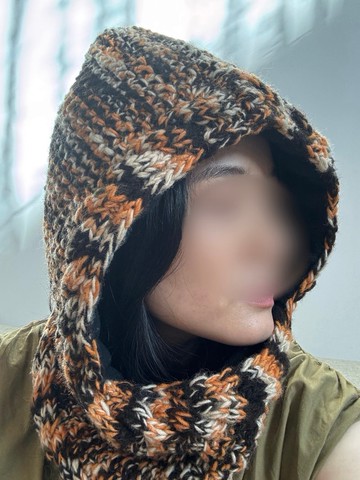 /大童成人/咖橘色可愛小老虎連帽圍脖極暖防風帽/純羊毛線手工編