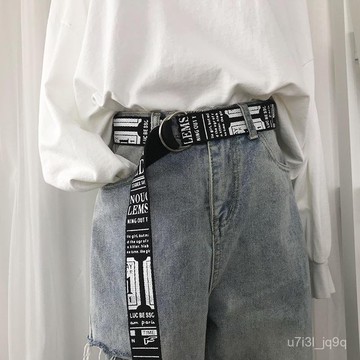 雙環扣帆布腰帶男士字母皮帶男潮流年輕人韓版簡約百搭學生褲帶女