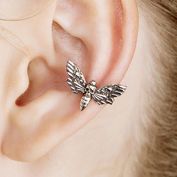 Death's Head Hawk-moth 耳環 無穿孔 Scull 蝴蝶耳環 銀色