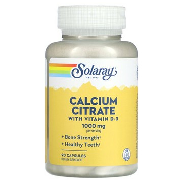 Solaray, 檸檬酸鈣，含維生素 D-3，1,000 毫克，90 粒膠囊