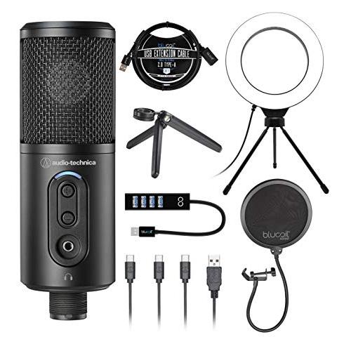 Audio-Technica ATR2500x-USB Cardioid Condenser Microphone (ATR Series) for Windows and Mac Bundle with Blucoil Pop Filter, 6" Dimmable Selfi