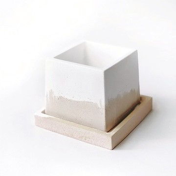 (預購) 奶茶系列 | 方形雙色水泥盆器底盤兩件組