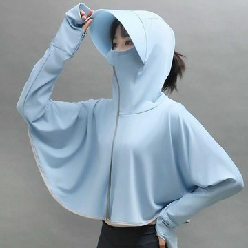 防嗮衣女外穿2026新款冰絲透氣夏季帶帽短款騎車長袖防曬服罩衫