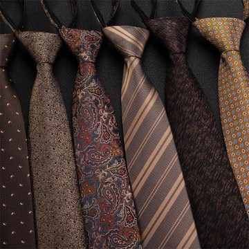 男士領帶免打正裝商務香檳色花紋免打懶人拉鏈學生西裝領帶男棕色