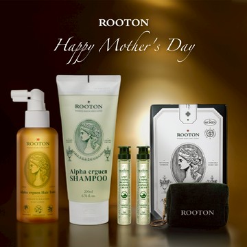 快速出貨【ROOTON】母親節快樂🌷植萃髮根噴霧150ml+植萃洗髮精200ml+奇蹟復甦精萃綠瓶13ml x2+品牌化妝包掛件+植萃手提禮盒(母親節禮物)