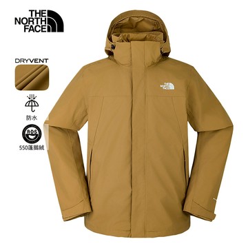 男款棕色防水透氣保暖連帽羽絨內裡三合一外套｜81QS173