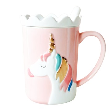 Caldo 卡朵生活 奇幻獨角獸馬克杯 附蓋 + 匙  粉色  1個