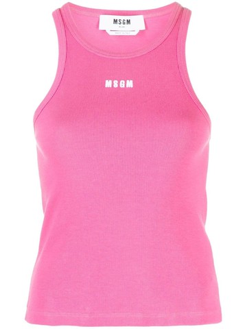 MSGM - logo-print round neck vest - women - Cotton - XS - Pink