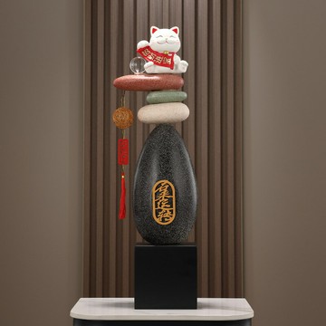 石來運轉招財貓大號擺件入戶玄關豎高裝飾辦公室客廳喬遷新居禮物