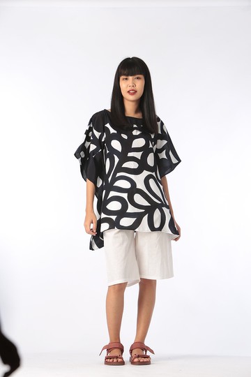 Poncho Blouse Cotton Silk Hand Painted for Summer resort vac