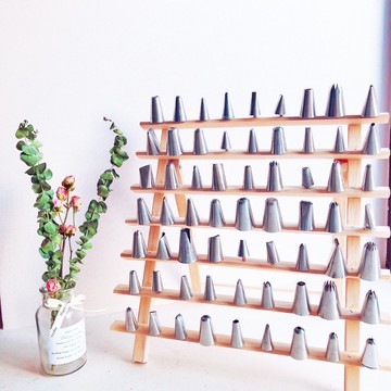 現貨 木質 60位 可摺疊 烘培收納 花嘴收納架 置物架 工具整理置物架 木質擠花嘴架子 紙膠帶收納 裁縫收納 木頭