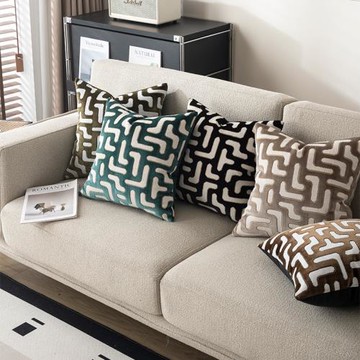 簡約新款割絨抱枕大號客廳沙發靠枕床頭靠背長方形迷宮條紋輕奢風