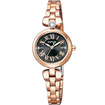 CITIZEN Wicca 太陽能晶鑽女錶 開學新裝備-玫瑰金x黑/23.5mm KP5-662-51