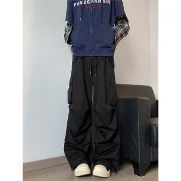 復古vibe傘兵哈倫工裝沖鋒褲男女戶外登山運動大口袋休閑直筒褲子