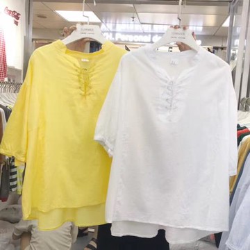 胸前綁繩系繩襯衫女寬松圓領中袖韓版范初秋款純棉親膚內搭襯衣女