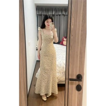 法式碎花無袖連衣裙女夏季女裝氛圍感復古收腰顯瘦長裙子2026新款