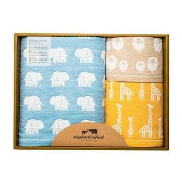 JOGAN日本成願毛巾 elephant infant 象寶貝系列 浴巾+毛巾+小方巾3入 禮盒組(混)