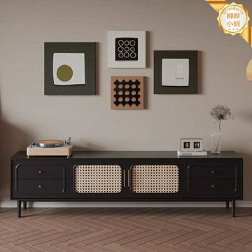 【侘寂風組合】電視櫃 茶几 電視櫃組合 藤編電視櫃 法式復古櫃 落地櫃 黑色實木 藤編儲物 客廳傢俱 組合套裝