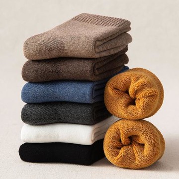 襪子女中筒襪純棉加厚保暖加絨純色長筒簡約黑色吸汗秋冬毛圈毛巾