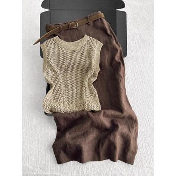 (免運)歐貨氣質高級感時尚圓領無袖套頭鏤空上衣2025年夏季新款顯瘦背心