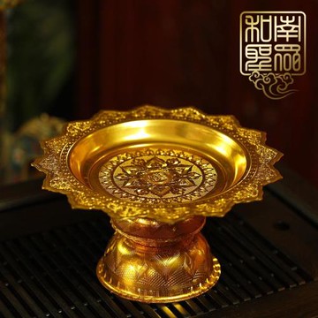 家用佛堂水果盤高腳供佛盤觀音財神貢盤曼扎盤仿泰國鎏金蓮花供盤