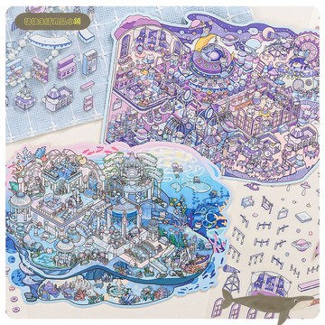 ⭐臺灣熱賣⭐新品幻境漫遊大尺寸微縮造景貼紙 動物園小班 立體小屋手帳安靜貼紙