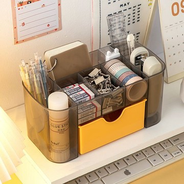 臺灣嚴選文具收納盒桌麵帶抽屜學生書桌筆筒工位雜物整理神器辦公桌置物架